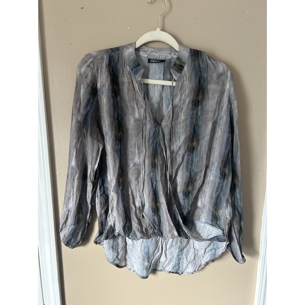 APNY New York Watercolor Tunic Top Blouse Faux Wrap Women's Size S Cupro